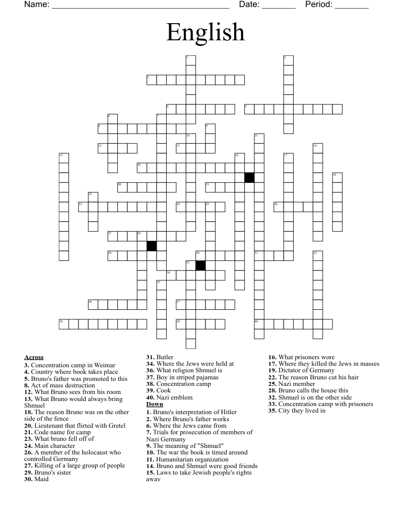 English  Crossword