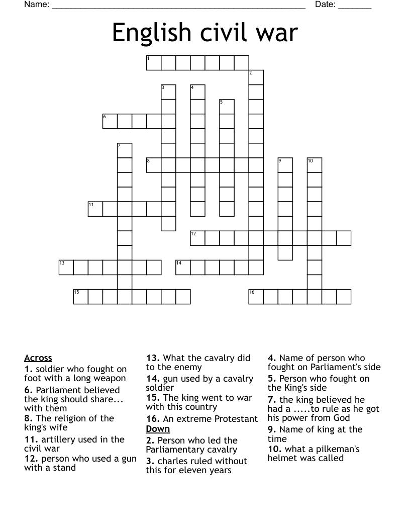 English civil war Crossword