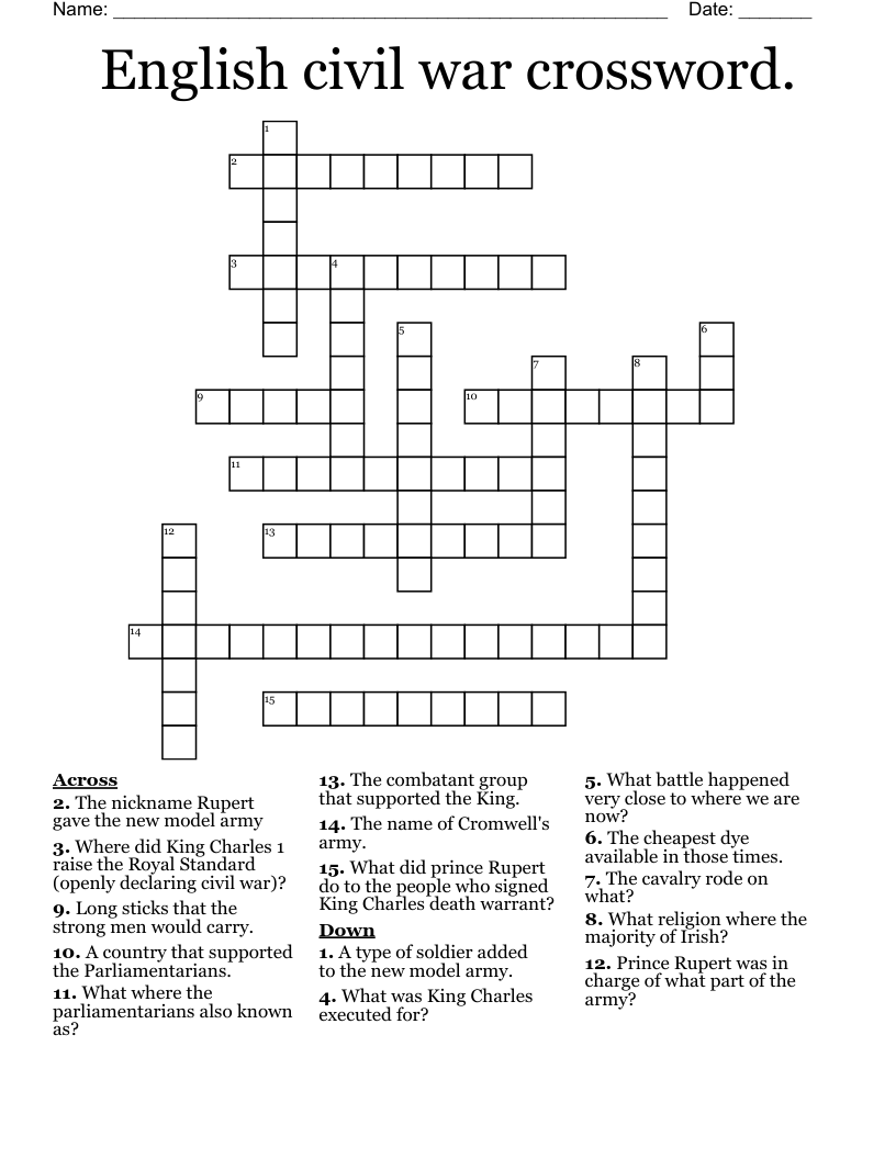 English civil war crossword.
