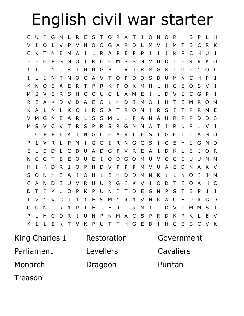 English civil war starter Word Search