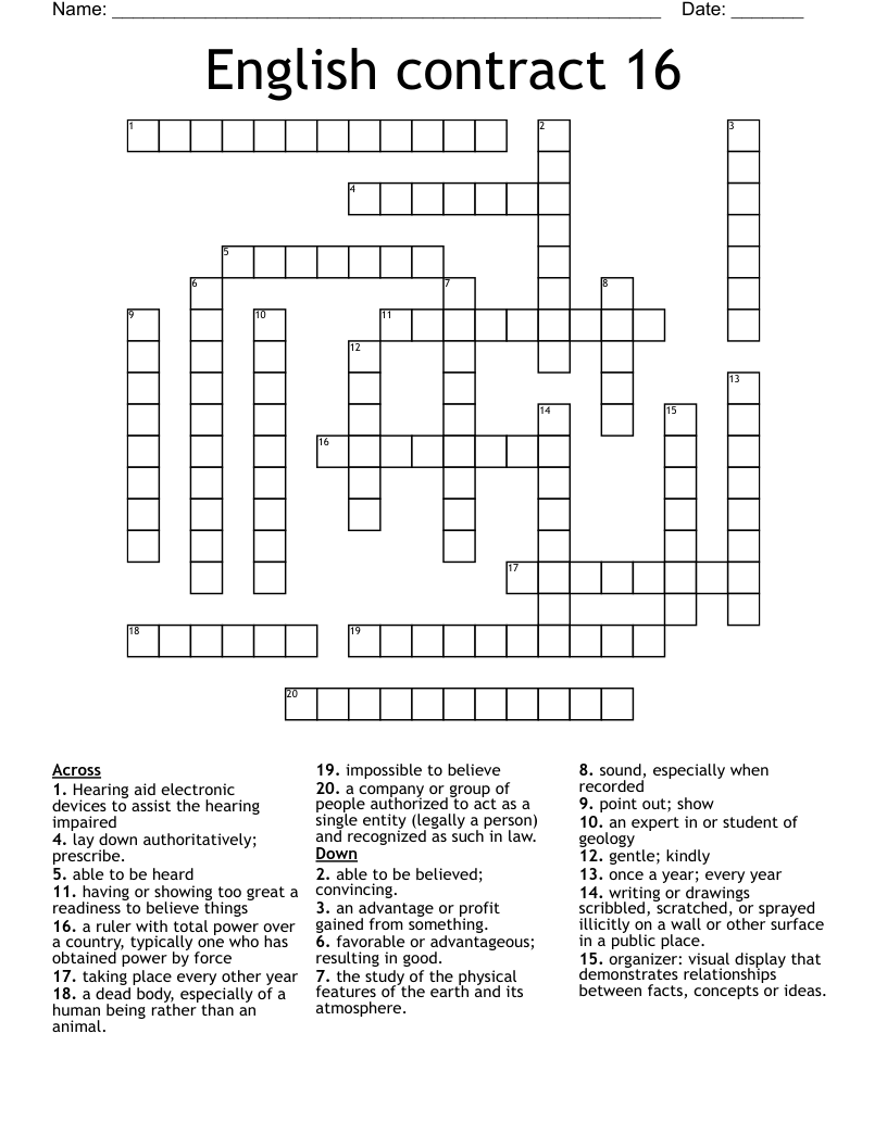 English contract 16 Crossword