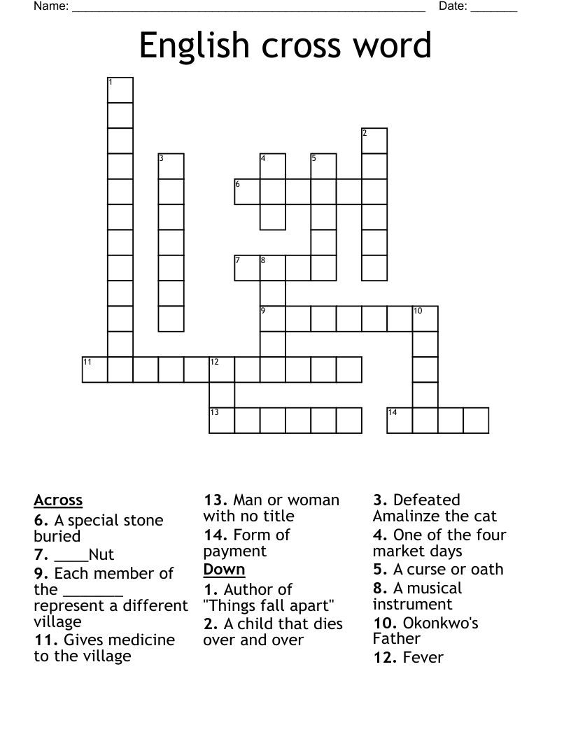 English cross word