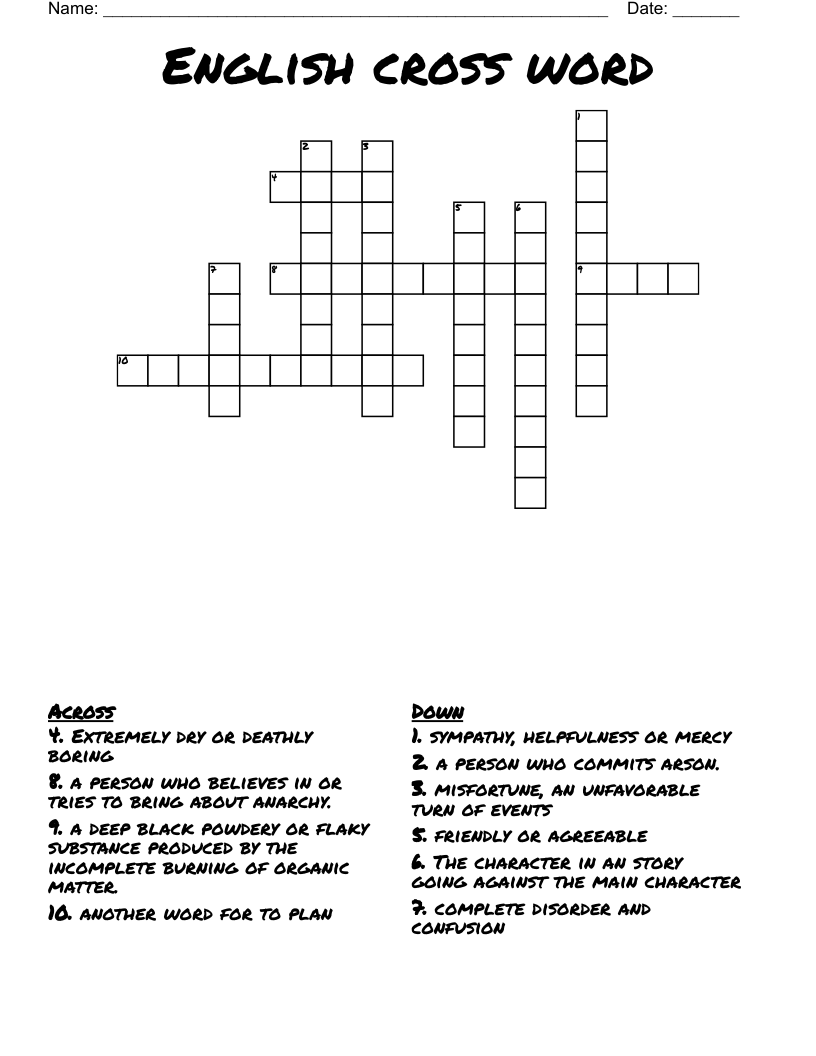 English cross word