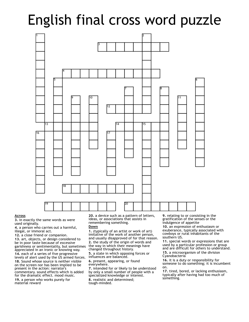 English final cross word puzzle 