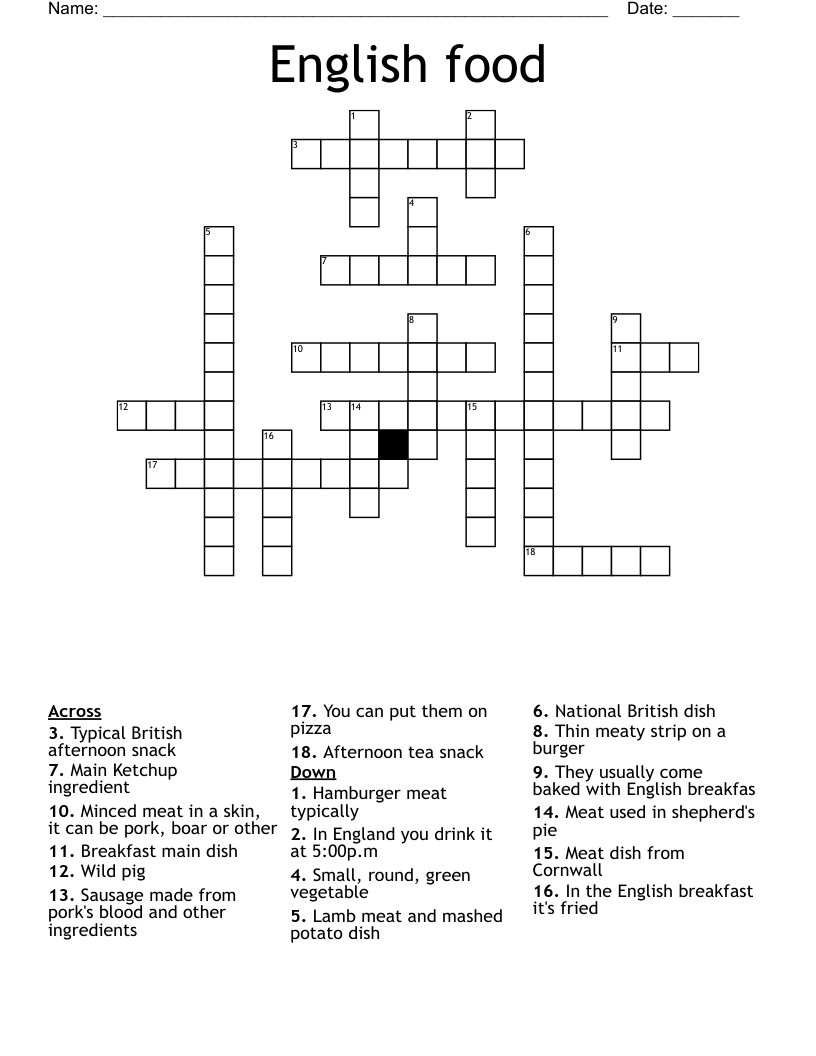 English food Crossword