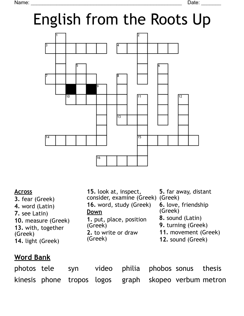 English from the Roots Up Crossword