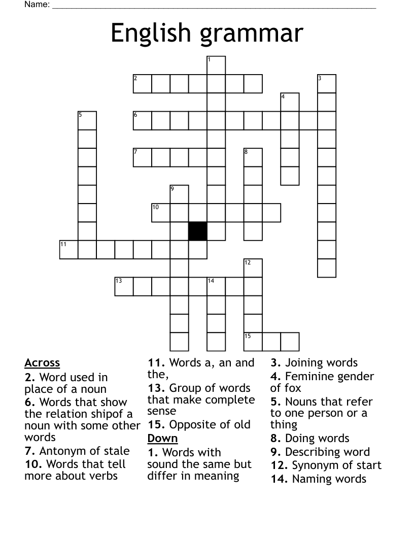 English grammar Crossword