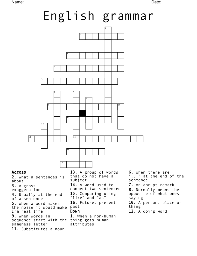 English grammar  Crossword