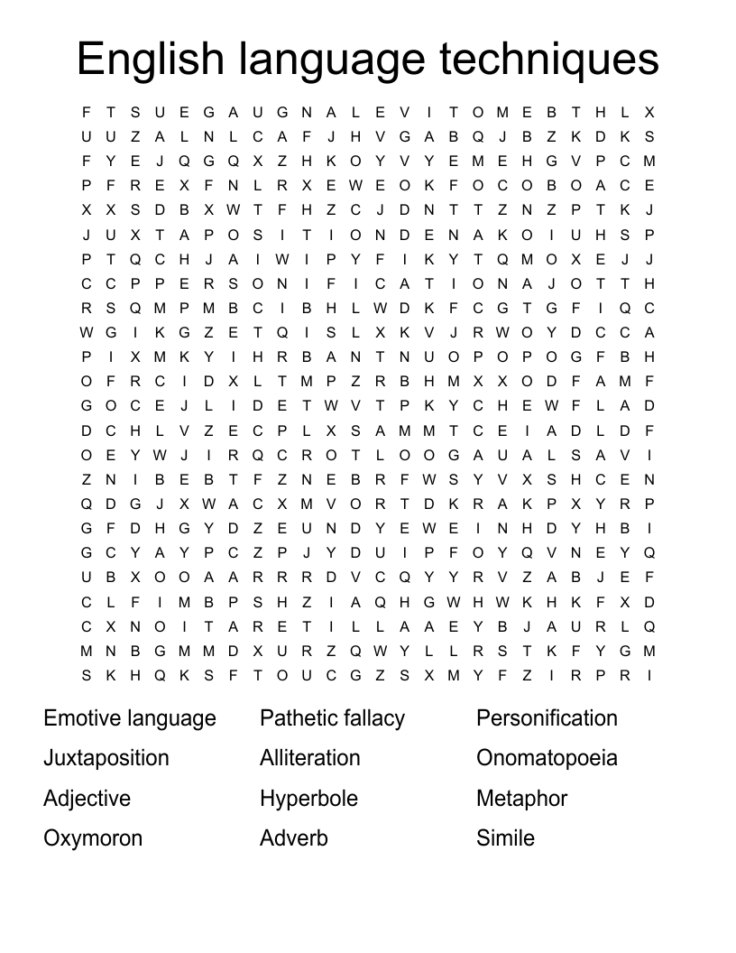 English language techniques Word Search