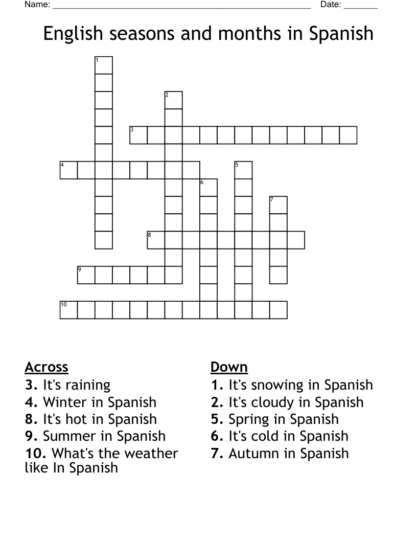 English seasons and months in Spanish Crossword