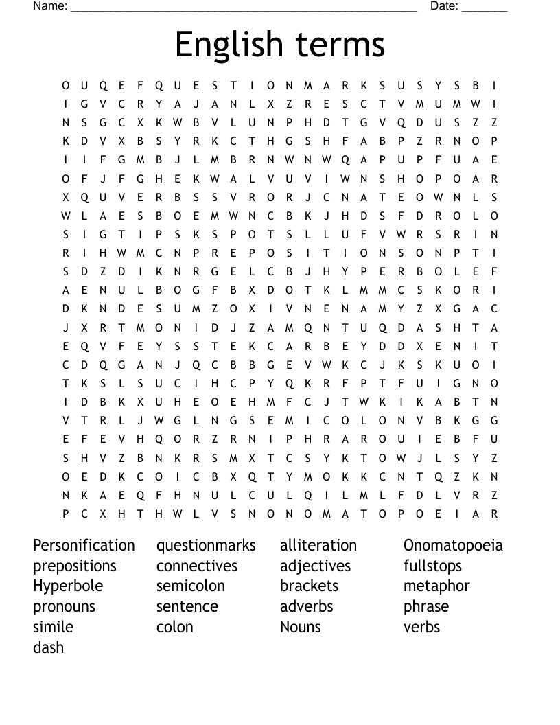 English terms Word Search