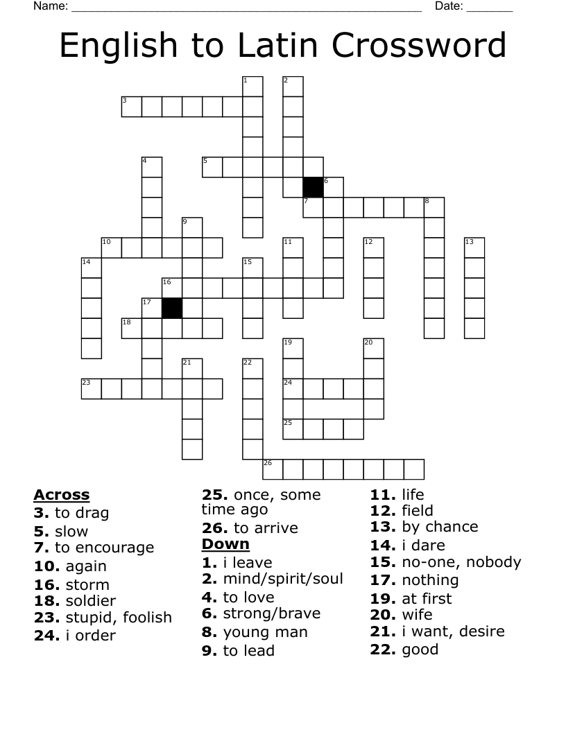 English to Latin Crossword