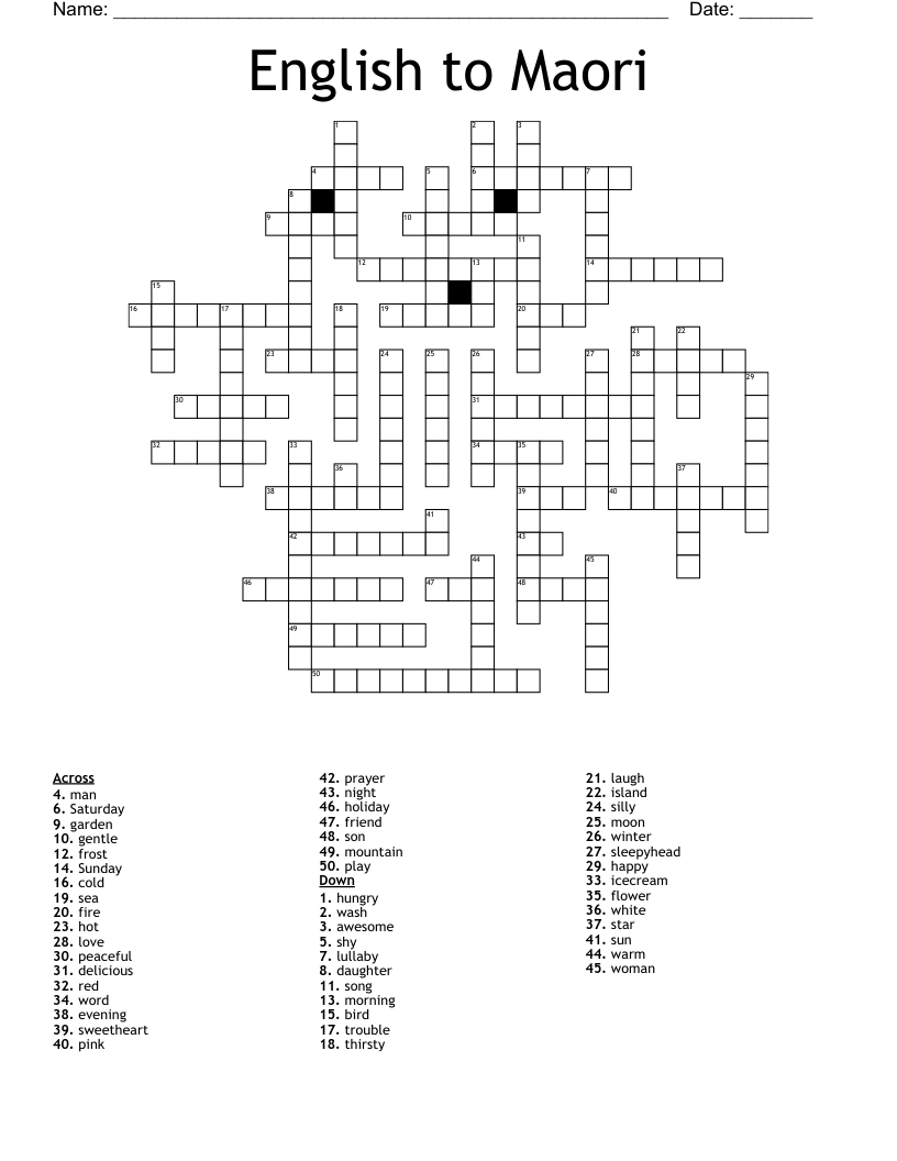 English to Maori Crossword