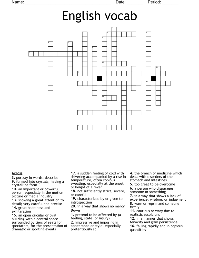 English vocab Crossword