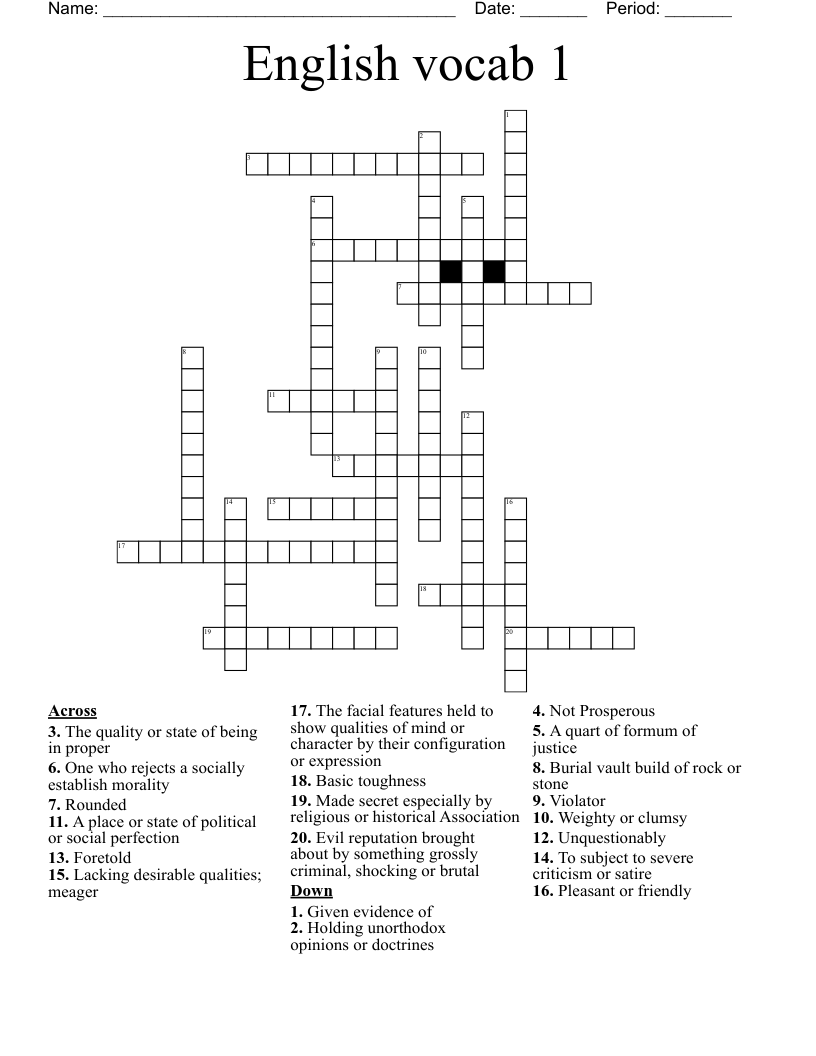English vocab 1 Crossword