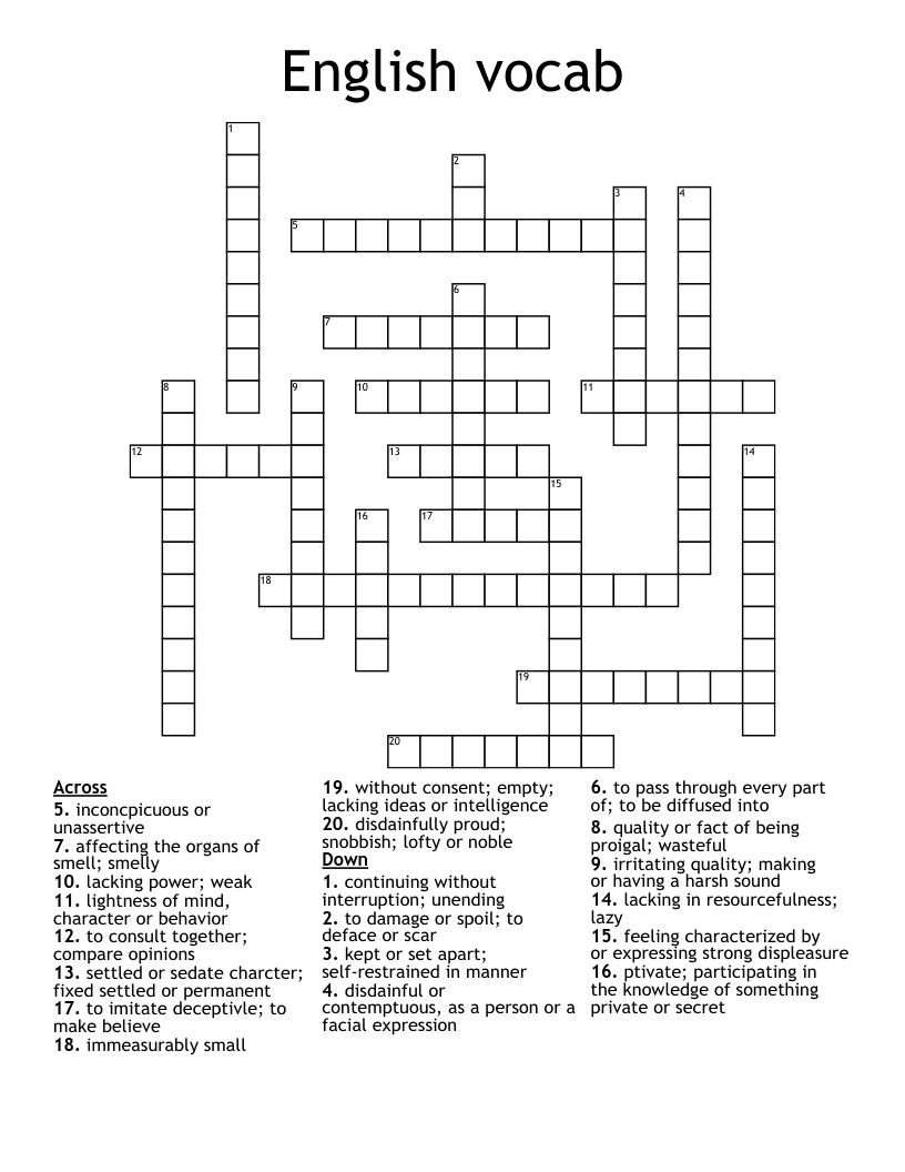 English vocab Crossword