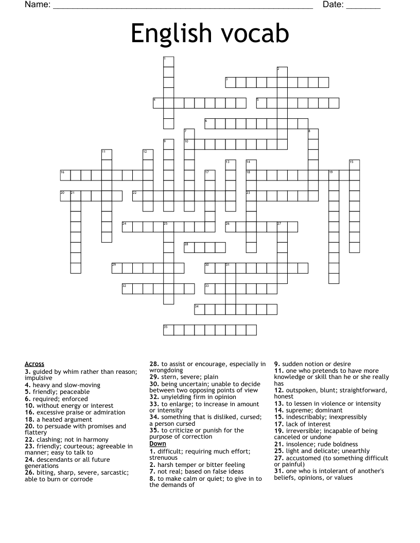 English vocab Crossword
