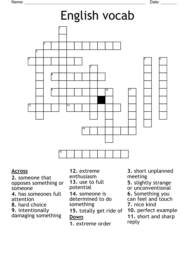 English vocab Crossword