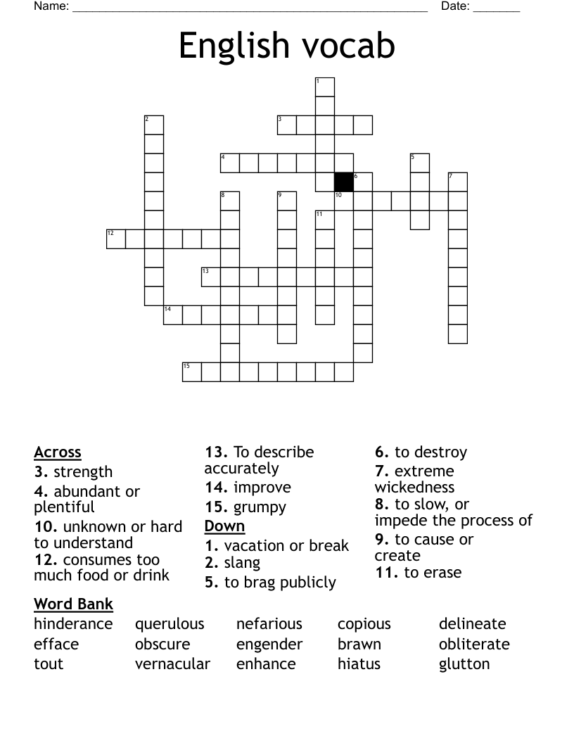 English vocab  Crossword