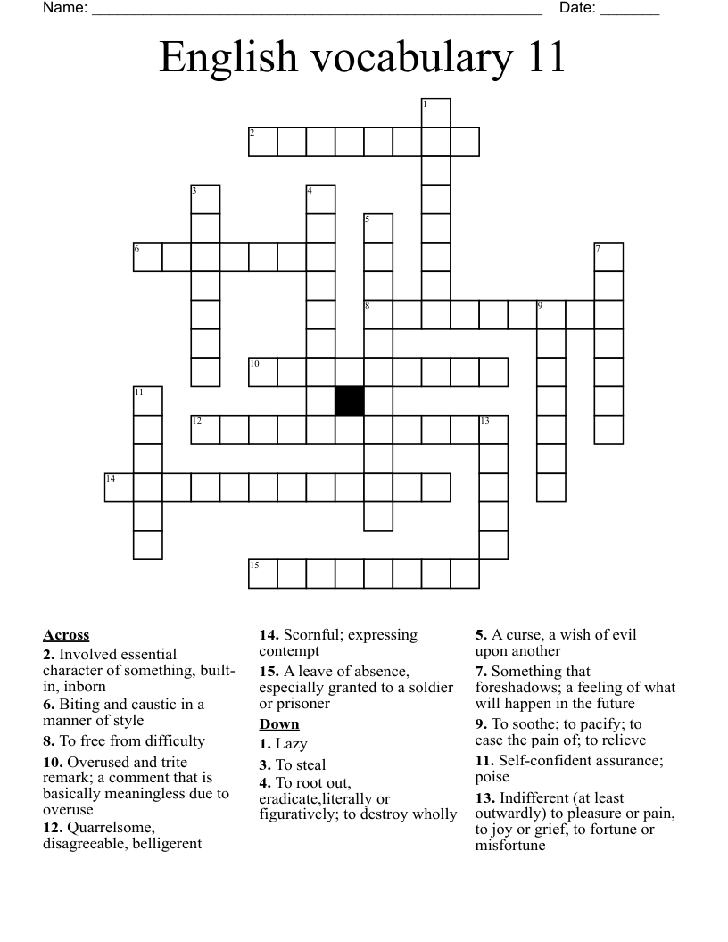 English vocabulary 11 Crossword