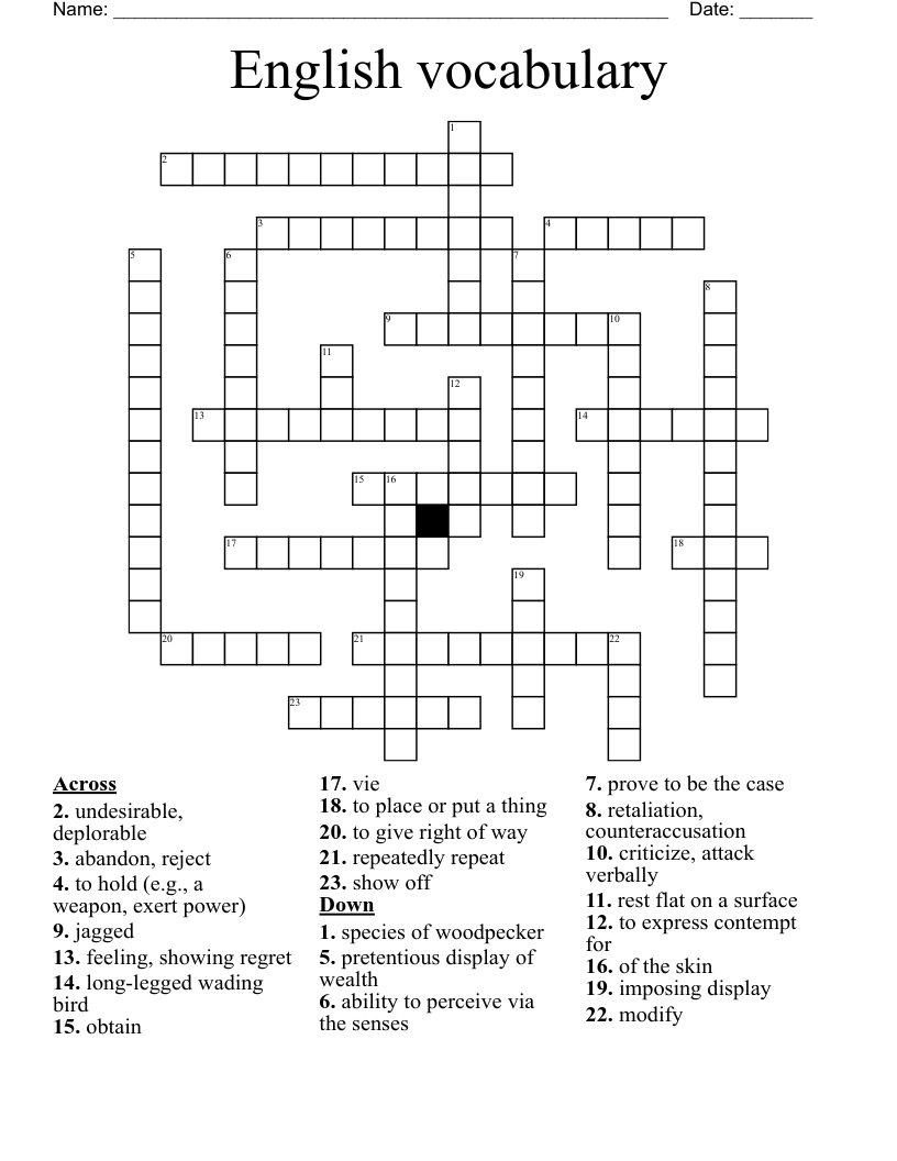 English vocabulary Crossword