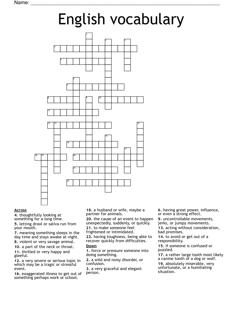 English vocabulary  Crossword