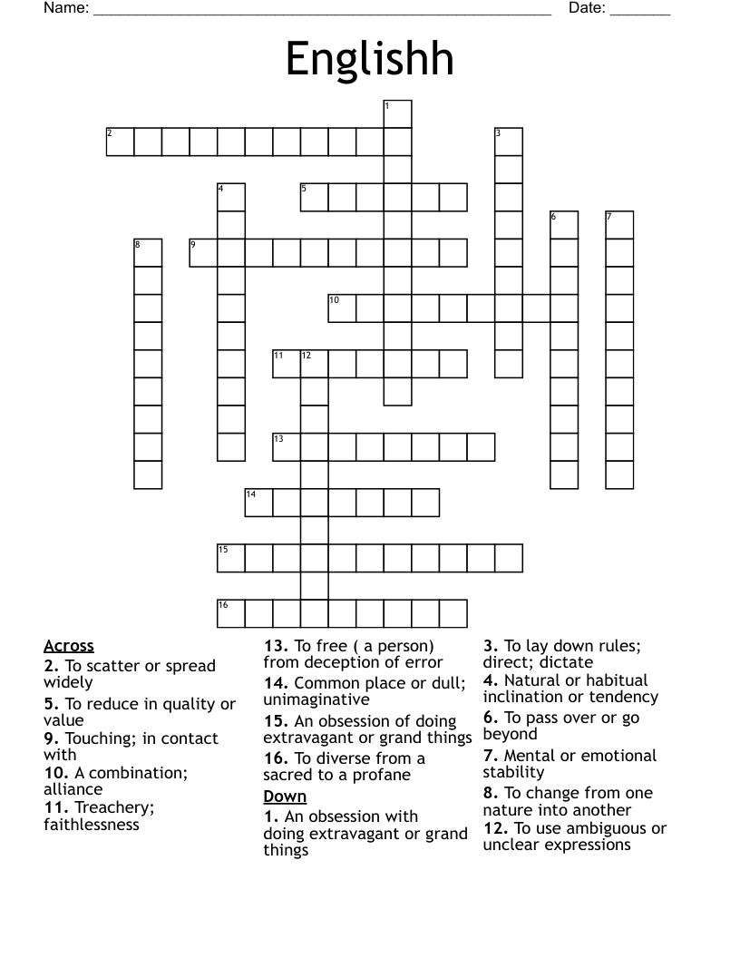 Englishh Crossword