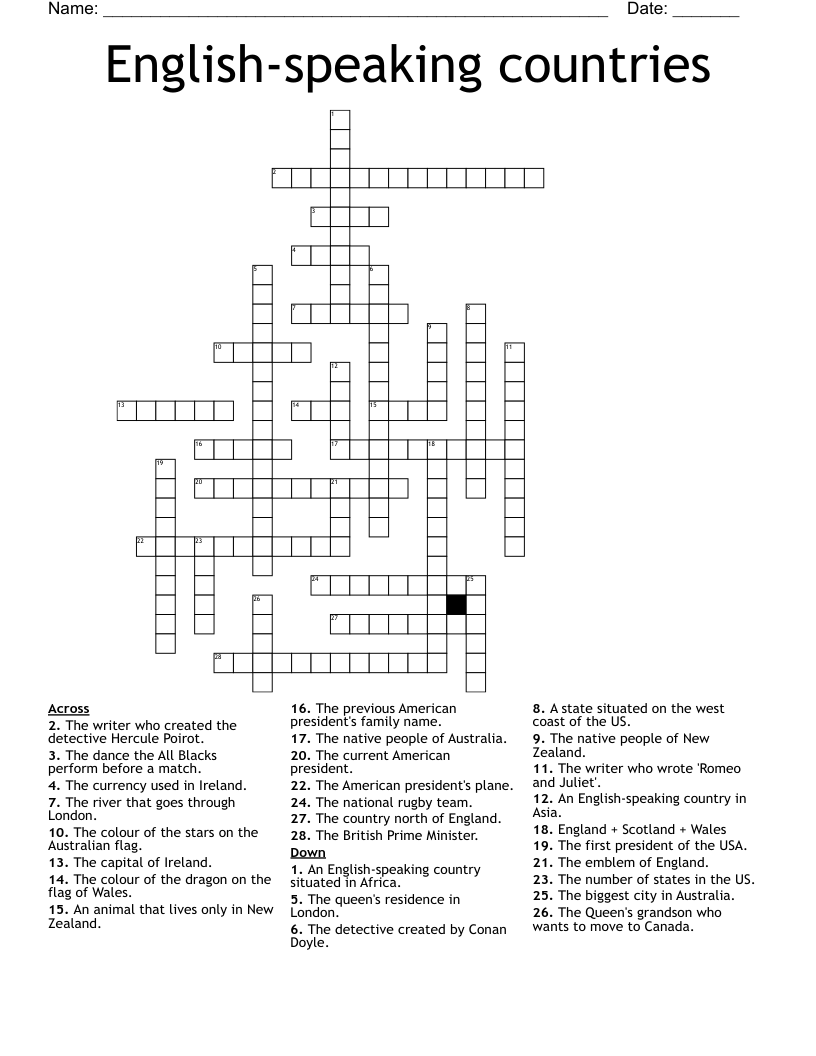 English-speaking countries Crossword