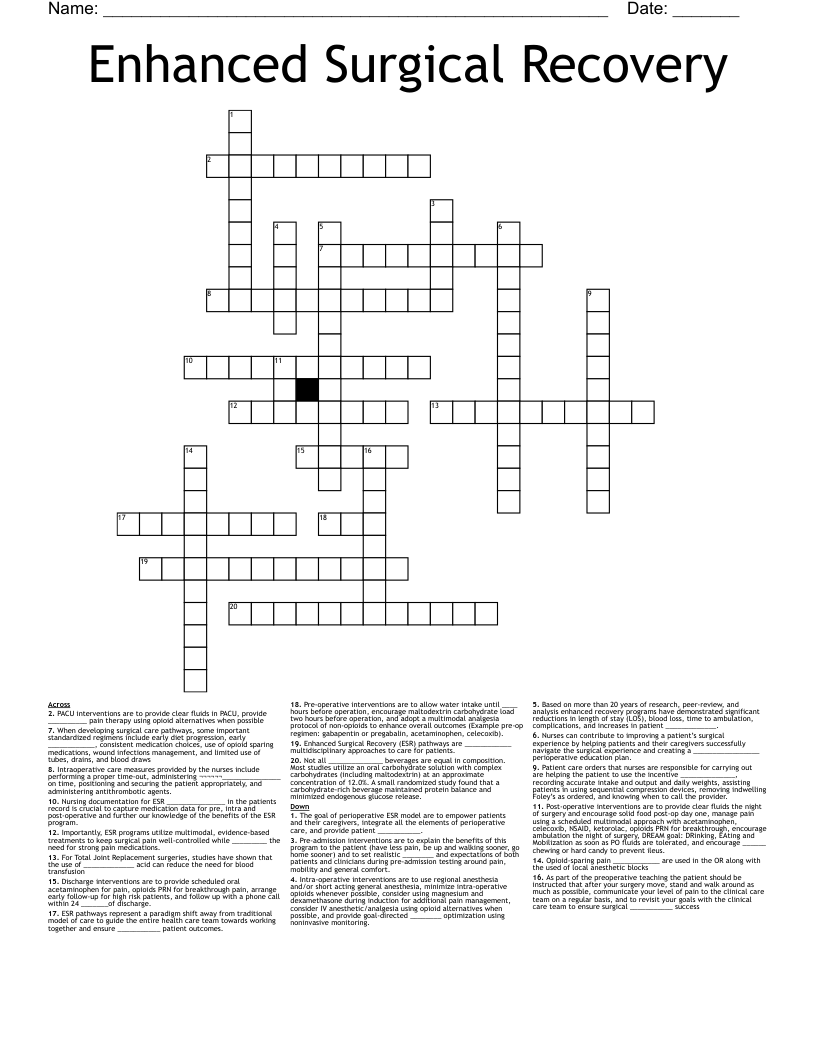 Enhanced Surgical Recovery Crossword