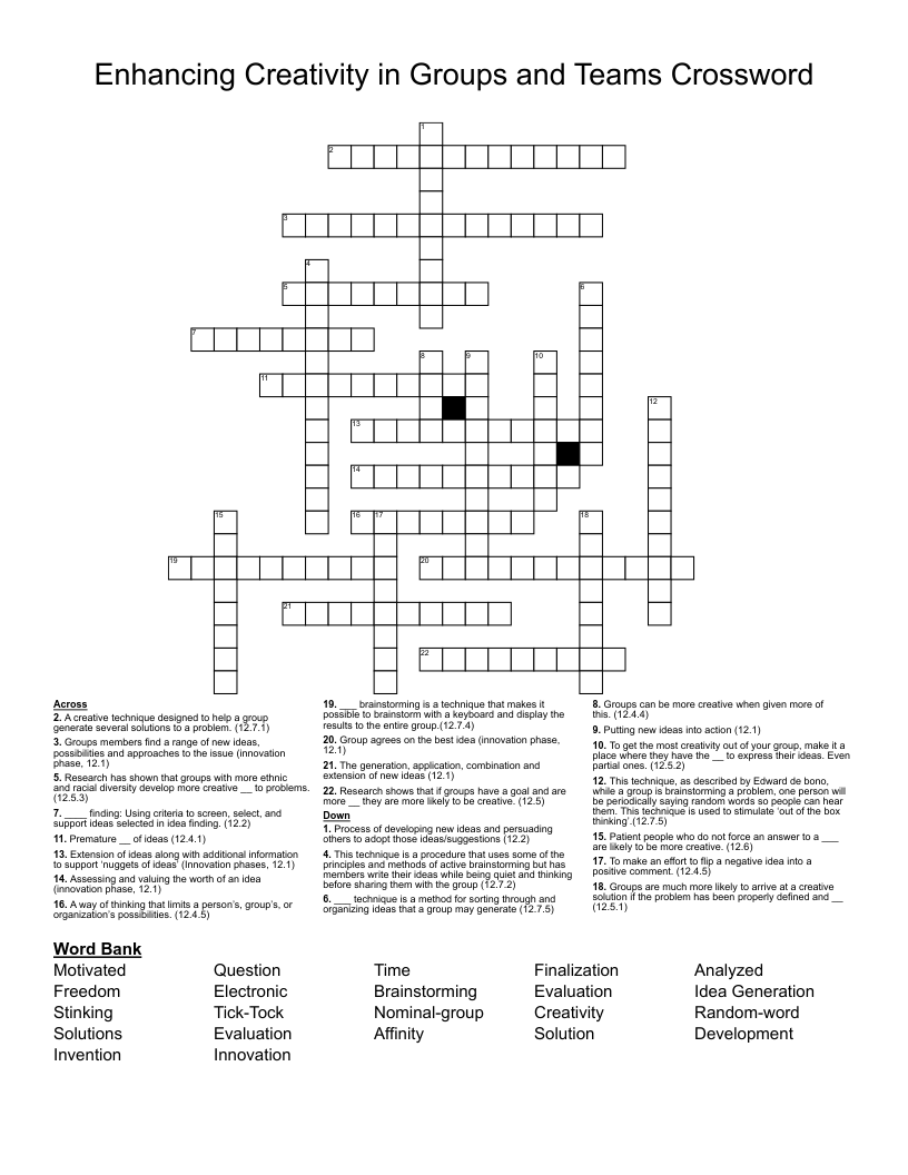 Enhancing Creativity in Groups and Teams Crossword