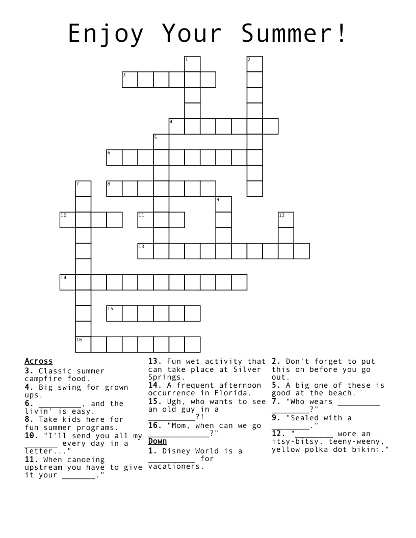 Enjoy Your Summer! Crossword