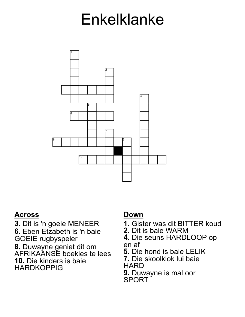 Enkelklanke Crossword