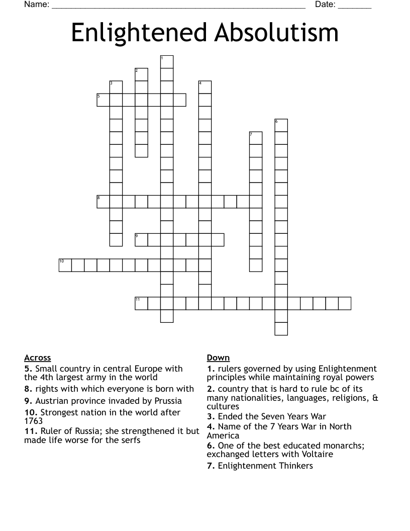 Enlightened Absolutism Crossword