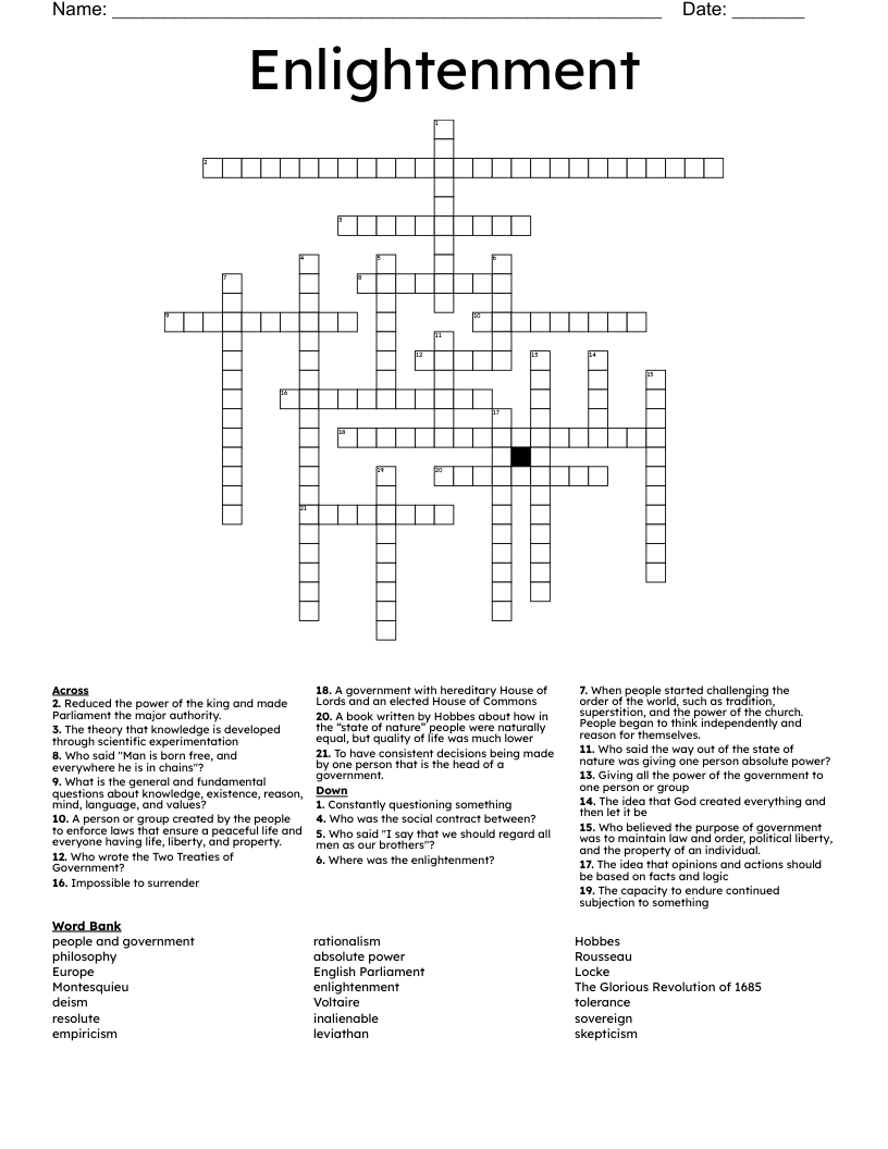Enlightenment Crossword