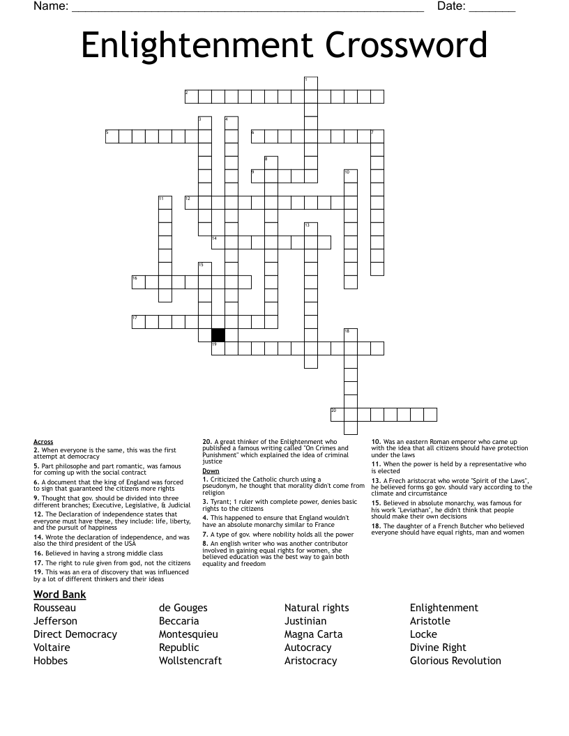 Enlightenment Crossword