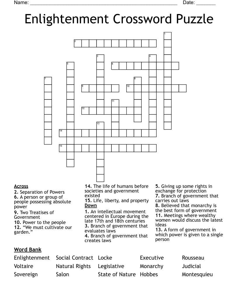Enlightenment Crossword Puzzle