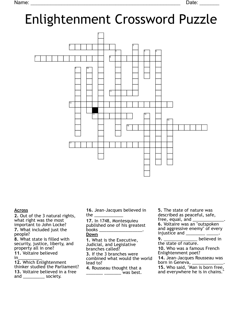 Enlightenment Crossword Puzzle