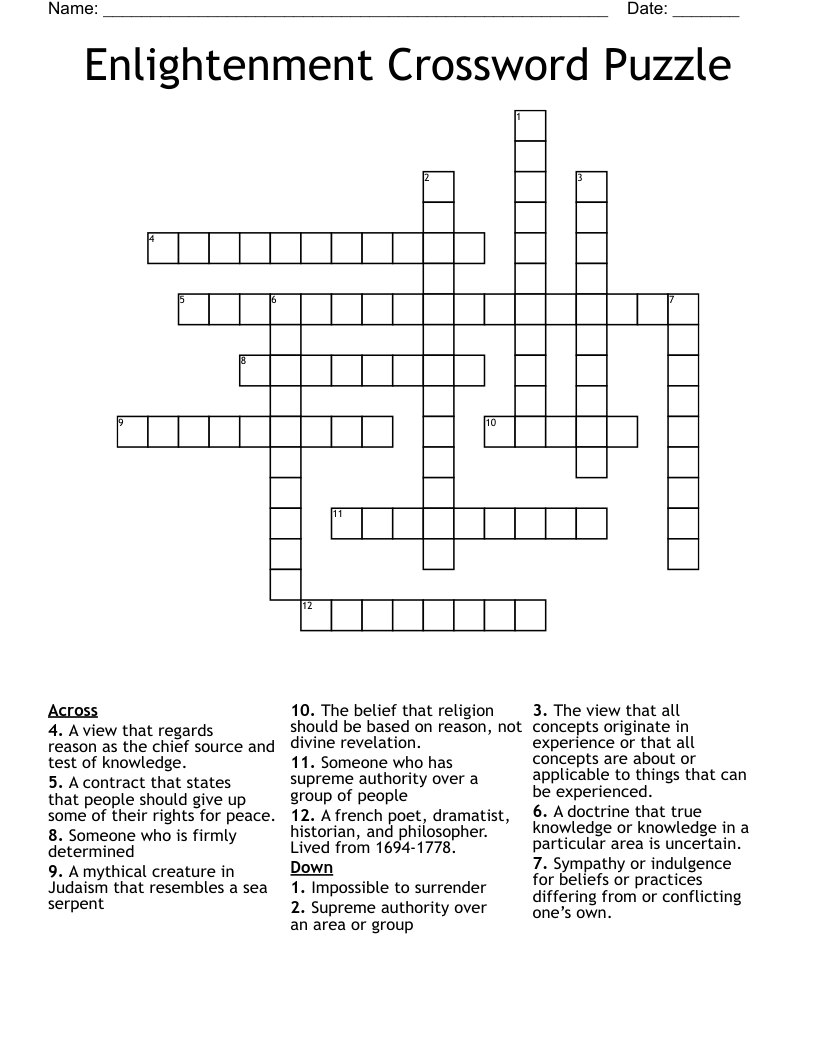 Enlightenment Crossword Puzzle