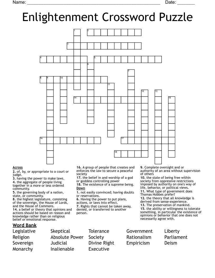 Enlightenment Crossword Puzzle