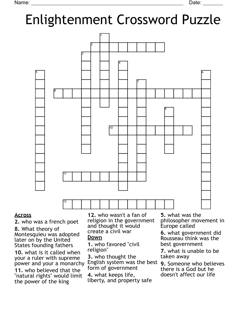 Enlightenment Crossword Puzzle