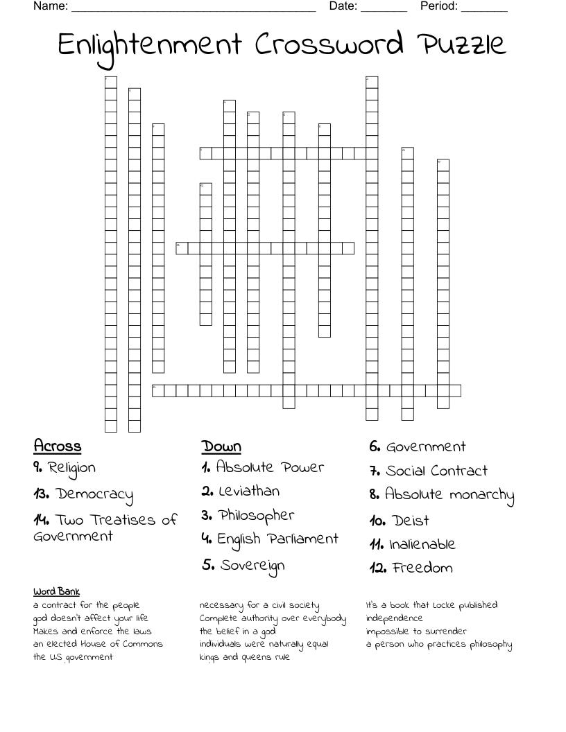 Enlightenment Crossword Puzzle