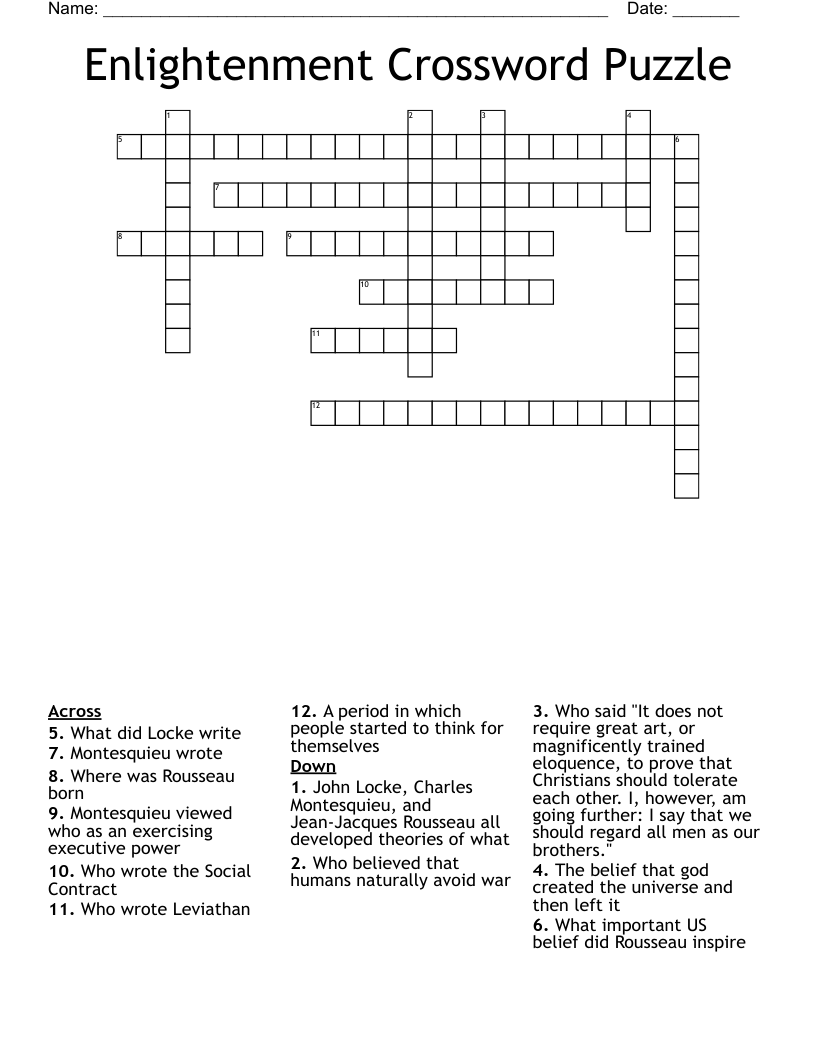 Enlightenment Crossword Puzzle