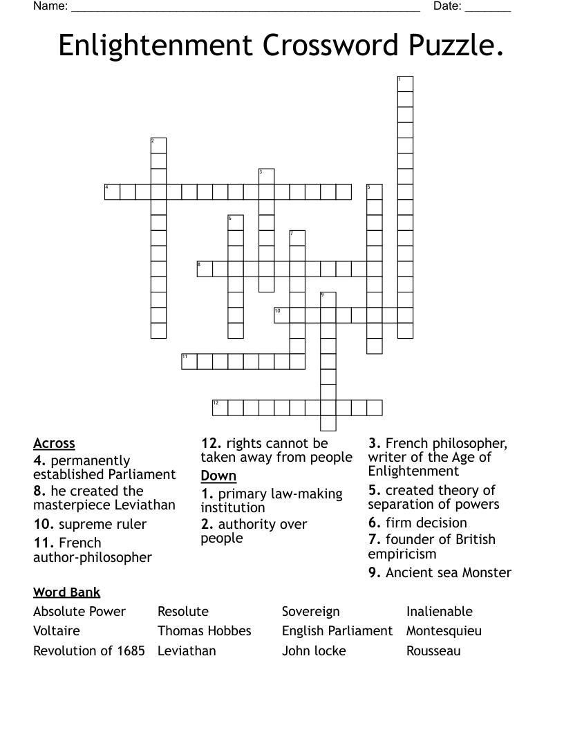 Enlightenment Crossword Puzzle.