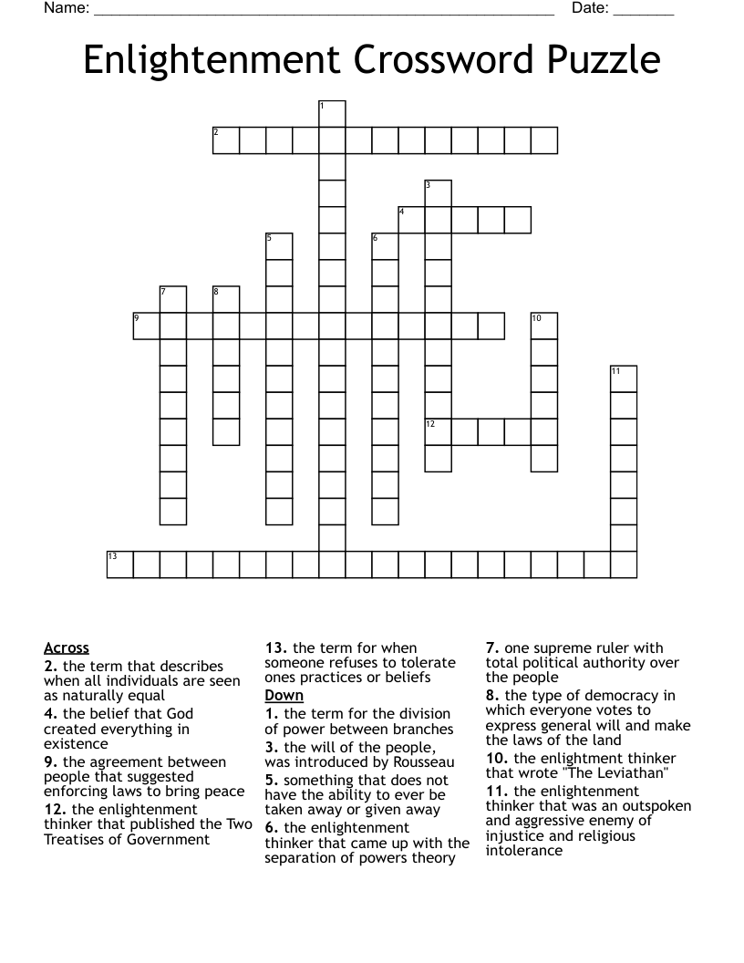 Enlightenment Crossword Puzzle 