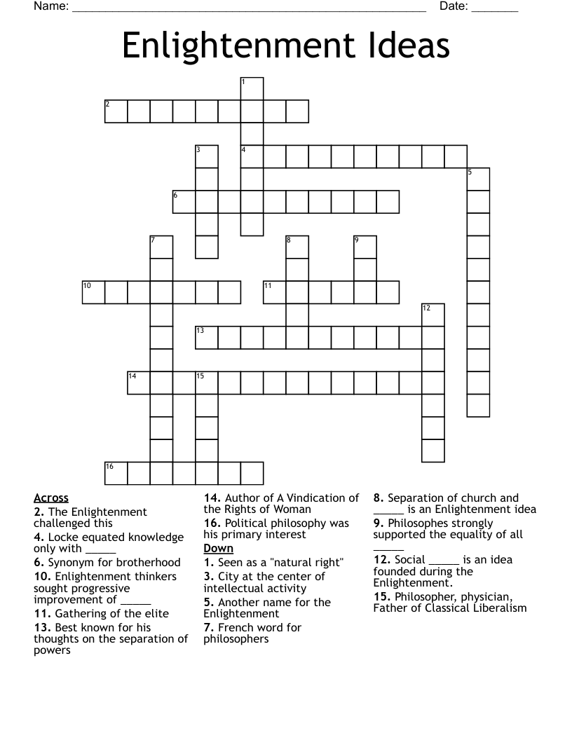 Enlightenment Ideas  Crossword