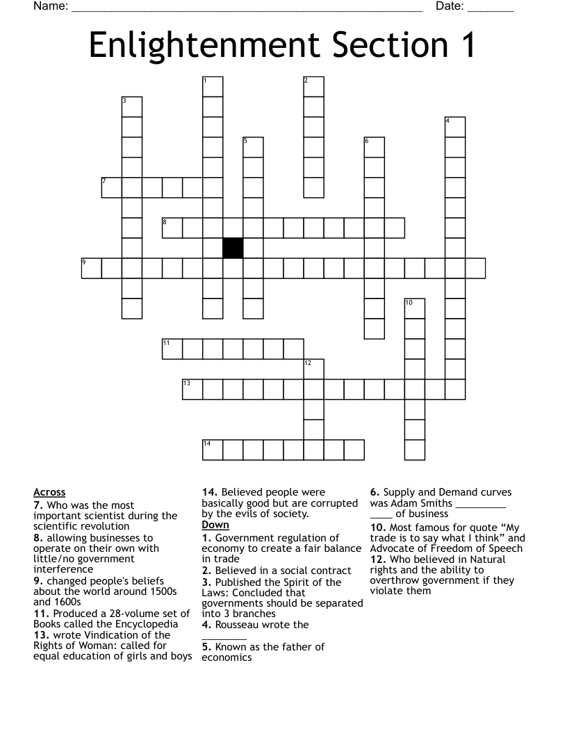 Enlightenment Section 1  Crossword