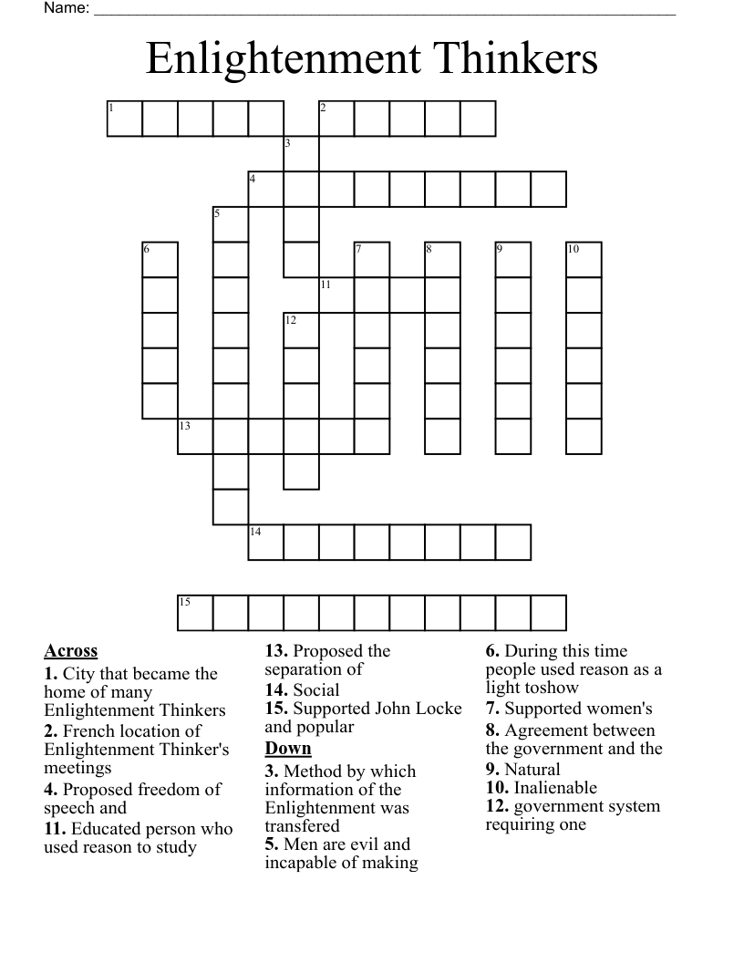 Enlightenment Thinkers Crossword