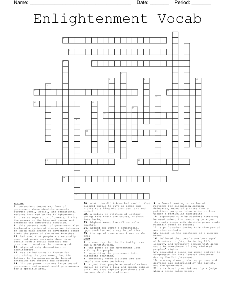Enlightenment Vocab Crossword