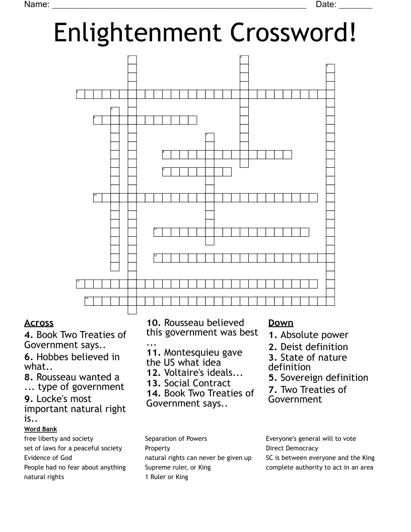 Enlightenment  Crossword!