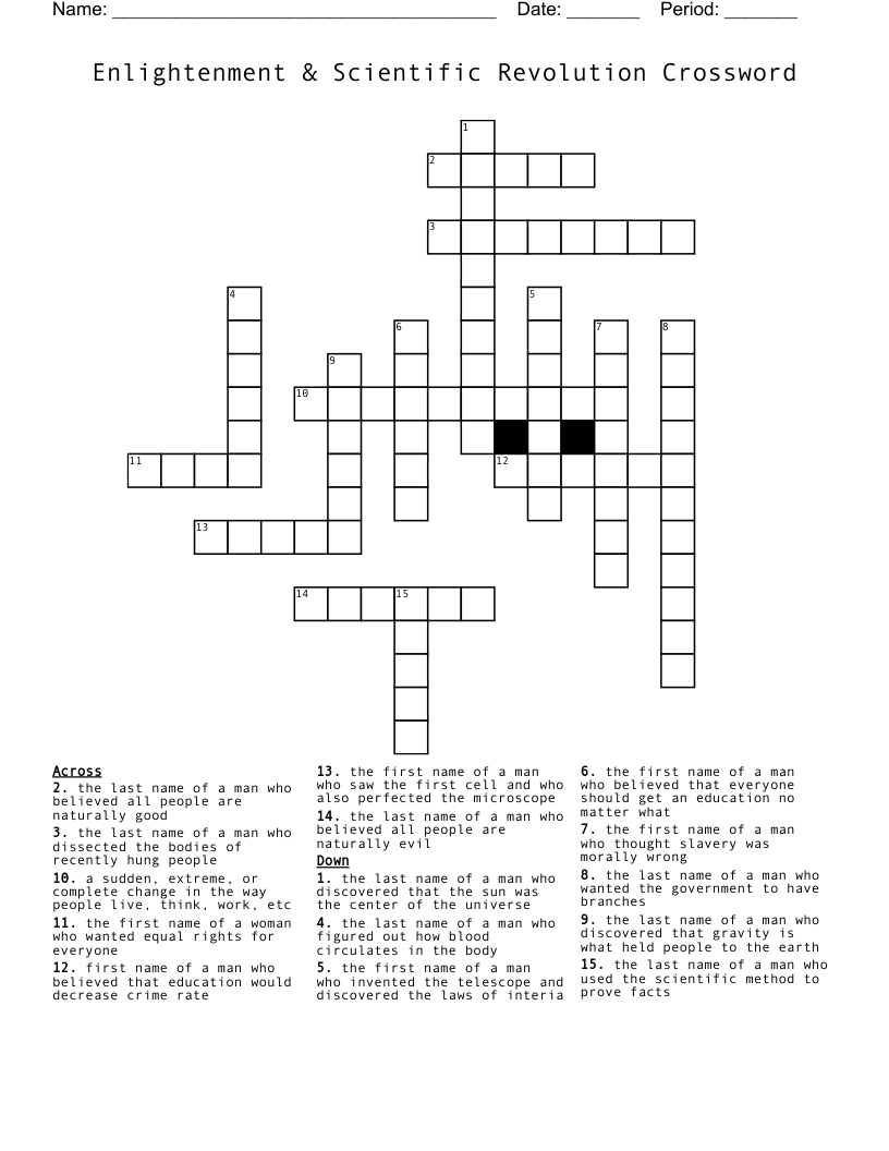 Enlightenment & Scientific Revolution Crossword